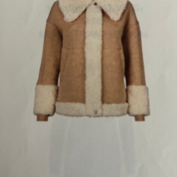CAbi McQueen Coat In Tan with white wool -like lining and accents.  Size S - Picture 8 of 8